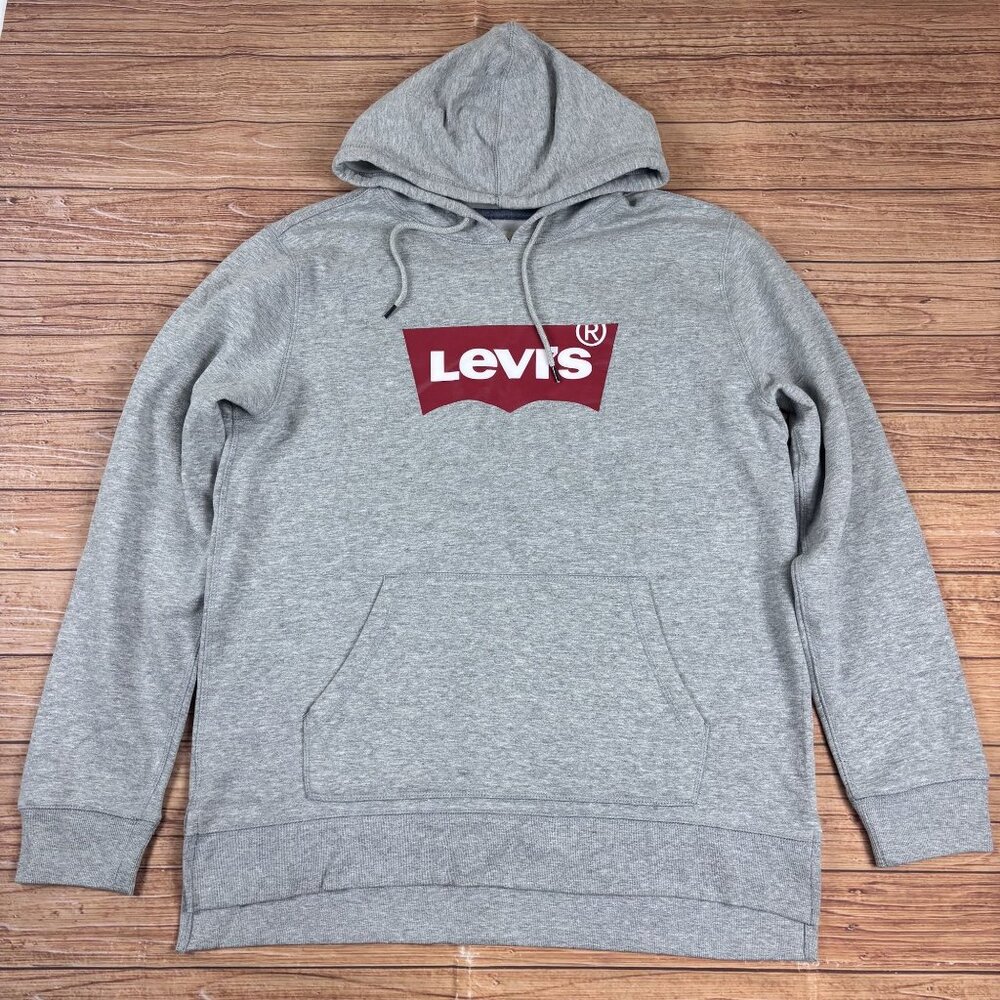 Levis Gray Hoodie With Red Logo Graphic Pullover Style   Casual Fit Size Large.